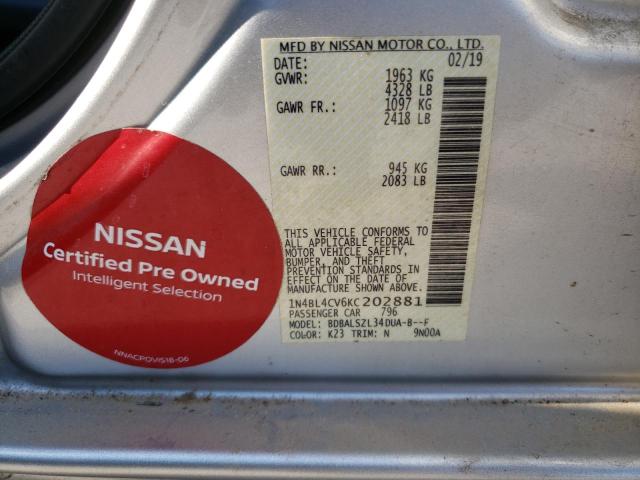 Photo 10 from auction – 2019 NISSAN ALTIMA SR with VIN 1N4BL4CV6KC202881