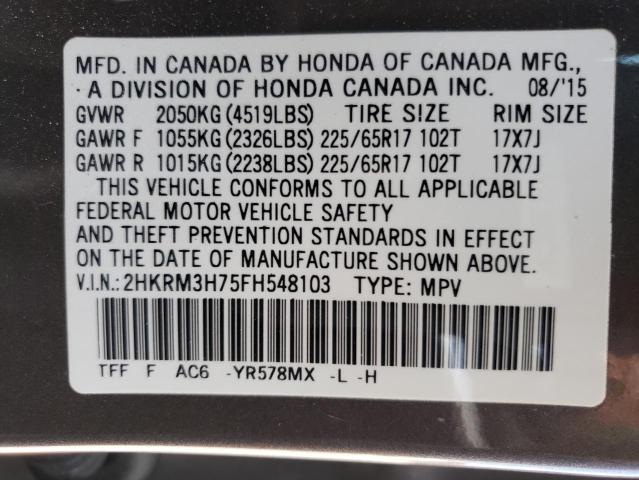 Photo 10 from auction – 2015 HONDA CR-V EXL with VIN 2HKRM3H75FH548103