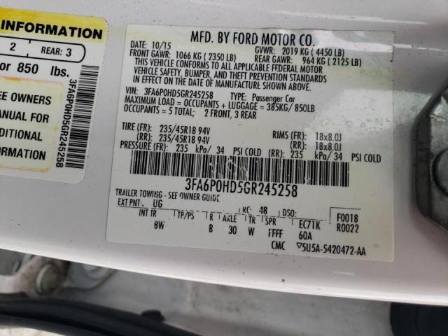 Photo 10 from auction – 2016 FORD FUSION SE with VIN 3FA6P0HD5GR245258