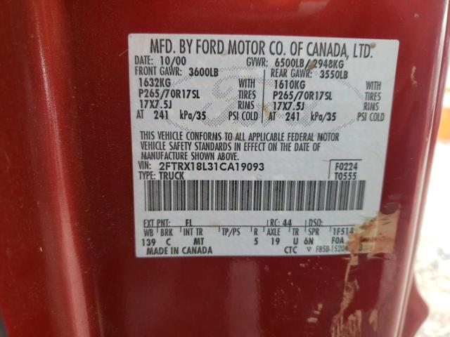 Photo 10 from auction – 2001 FORD F150 with VIN 2FTRX18L31CA19093