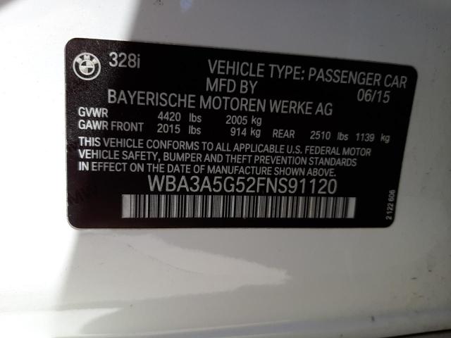 Photo 10 from auction – 2015 BMW 328 I with VIN WBA3A5G52FNS91120