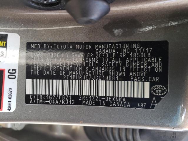 Photo 10 from auction – 2018 TOYOTA COROLLA L with VIN 2T1BURHE7JC019881