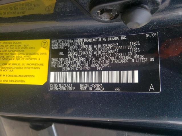 Photo 10 from auction – 2007 LEXUS RX 350 with VIN 2T2HK31U17C011763