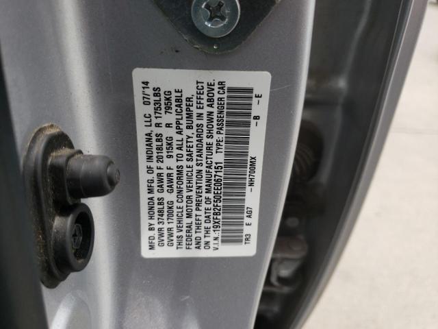 Photo 10 from auction – 2014 HONDA CIVIC LX with VIN 19XFB2F50EE067151