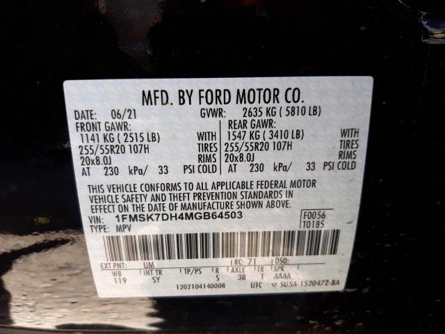 Photo 10 from auction – 2021 FORD EXPLORER X with VIN 1FMSK7DH4MGB64503