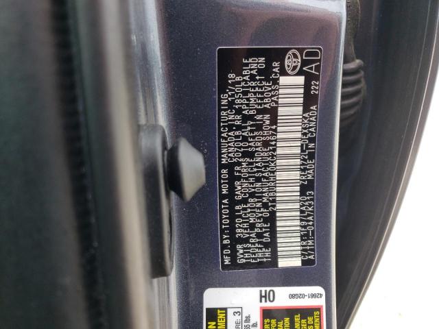 Photo 10 from auction – 2019 TOYOTA COROLLA L with VIN 2T1BURHE0KC214674