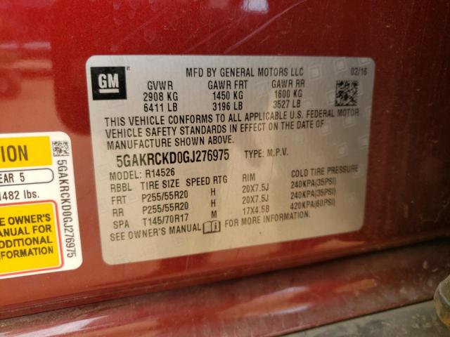 Photo 10 from auction – 2016 BUICK ENCLAVE with VIN 5GAKRCKD0GJ276975