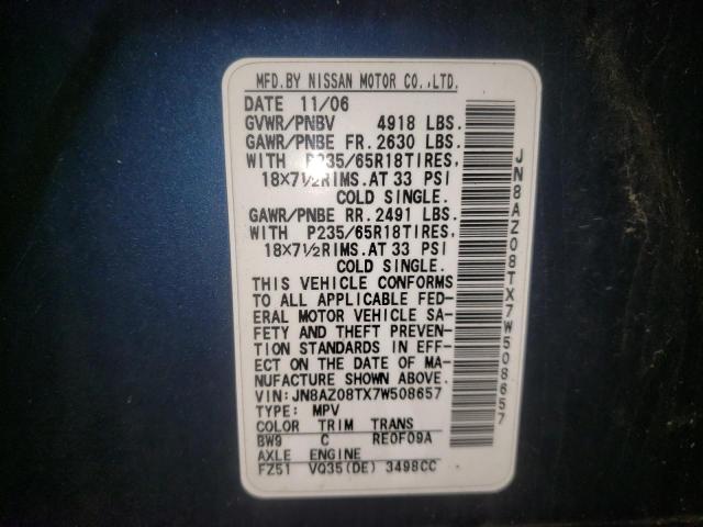 Photo 10 from auction – 2007 NISSAN MURANO SL with VIN JN8AZ08TX7W508657