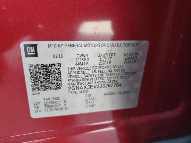 Photo 10 from auction – 2018 CHEVROLET EQUINOX LT with VIN 2GNAXJEV2J6267764
