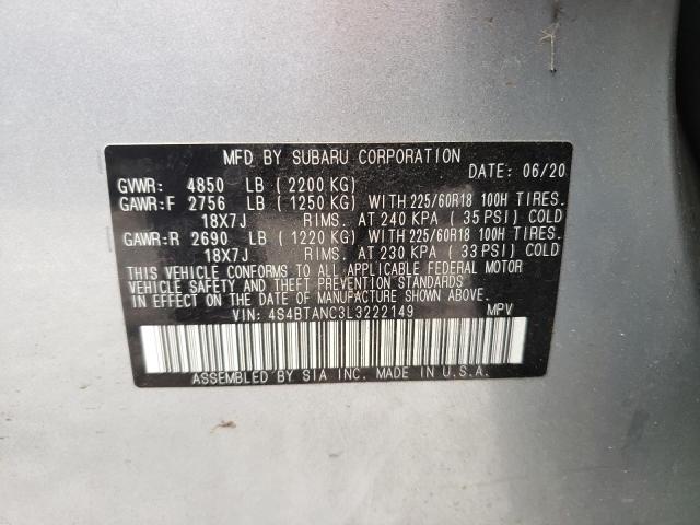 Photo 10 from auction – 2020 SUBARU OUTBACK LI with VIN 4S4BTANC3L3222149