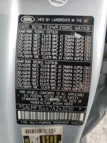 Photo 10 from auction – 2007 LAND ROVER RANGE ROVE with VIN SALMF15447A243230