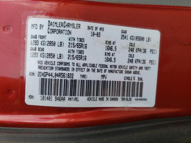 Photo 10 from auction – 2004 DODGE GRAND CARA with VIN 2D4GP44L04R561822