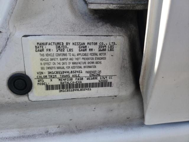 Photo 10 from auction – 2004 NISSAN SENTRA 1.8 with VIN 3N1CB51D44L852451