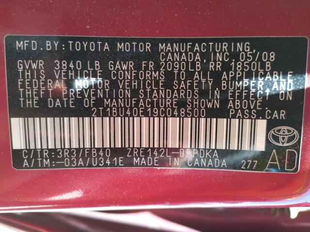 Photo 10 from auction – 2009 TOYOTA COROLLA BA with VIN 2T1BU40E19C048500