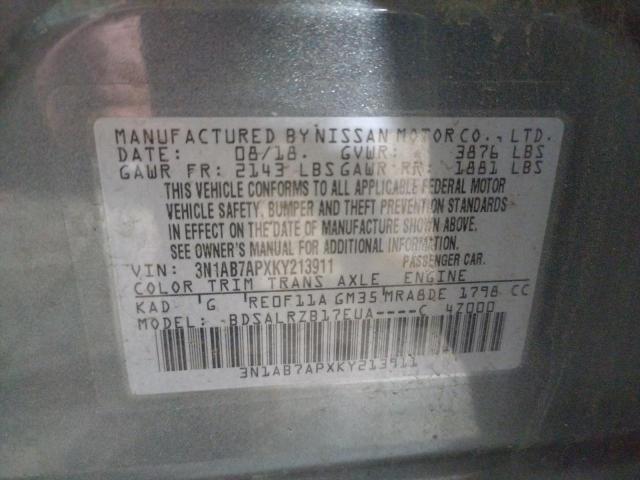 Photo 10 from auction – 2019 NISSAN SENTRA S with VIN 3N1AB7APXKY213911