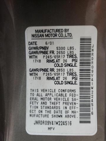 Photo 10 from auction – 2001 INFINITI QX4 with VIN JNRDR09Y41W224516