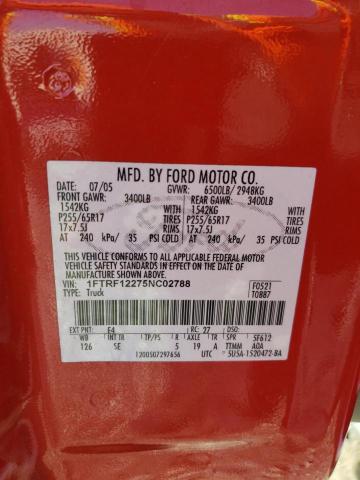 Photo 10 from auction – 2005 FORD F150 with VIN 1FTRF12275NC02788