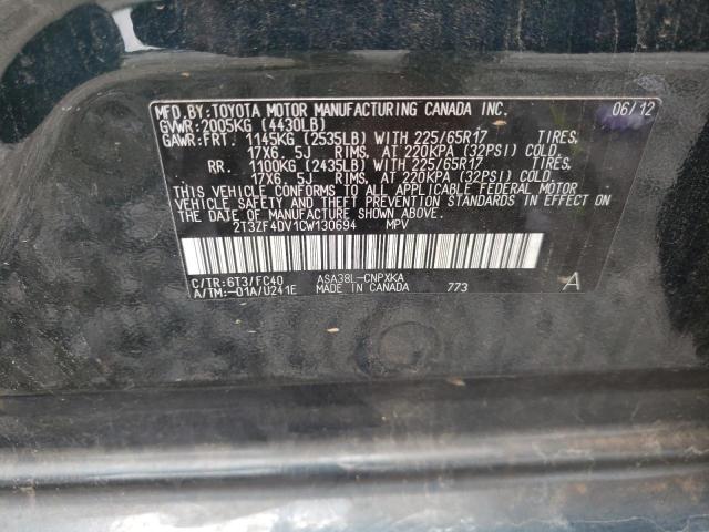 Photo 10 from auction – 2012 TOYOTA RAV4 with VIN 2T3ZF4DV1CW130694