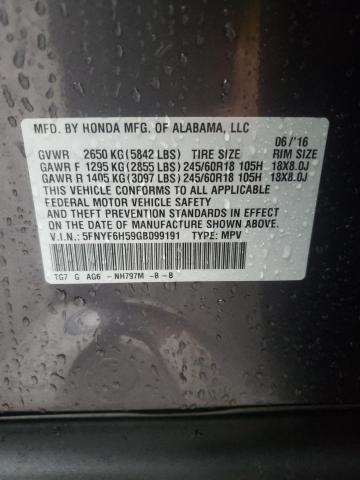 Photo 10 from auction – 2016 HONDA PILOT EXL with VIN 5FNYF6H59GB099191