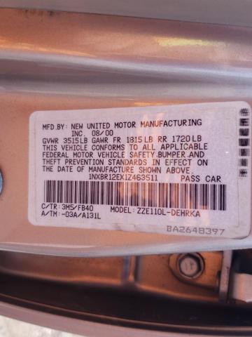 Photo 10 from auction – 2001 TOYOTA COROLLA CE with VIN 1NXBR12EX1Z463511