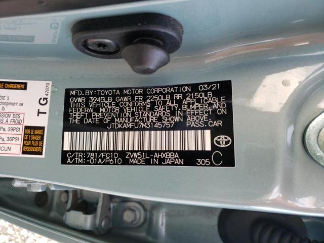 Photo 10 from auction – 2021 TOYOTA PRIUS SPEC with VIN JTDKAMFU7M3145757