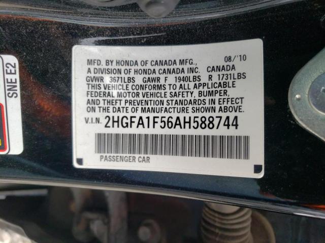 Photo 10 from auction – 2010 HONDA CIVIC LX with VIN 2HGFA1F56AH588744