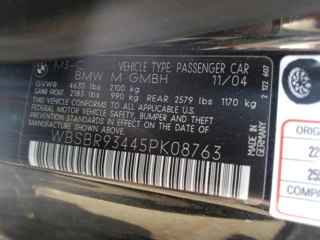 Photo 10 from auction – 2005 BMW M3 with VIN WBSBR93445PK08763