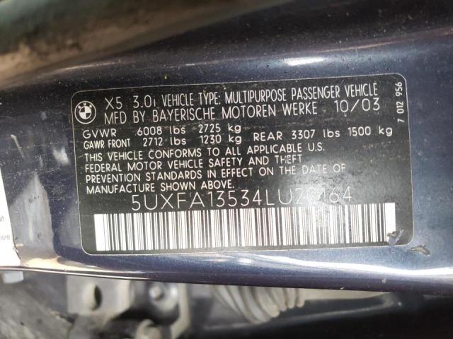 Photo 10 from auction – 2004 BMW X5 3.0I with VIN 5UXFA13534LU20164