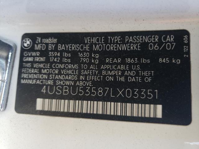 Photo 10 from auction – 2007 BMW Z4 3.0SI with VIN 4USBU53587LX03351