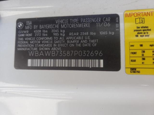Photo 10 from auction – 2007 BMW 335 I with VIN WBAWB73587P032696