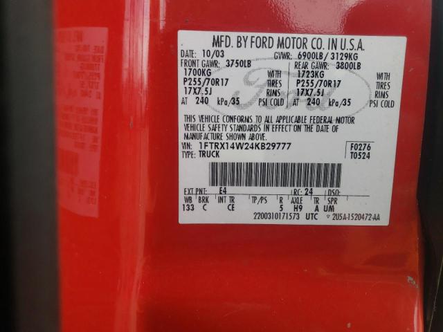 Photo 10 from auction – 2004 FORD F150 with VIN 1FTRX14W24KB29777