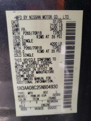 Photo 10 from auction – 2005 INFINITI QX56 with VIN 5N3AA08C25N804930