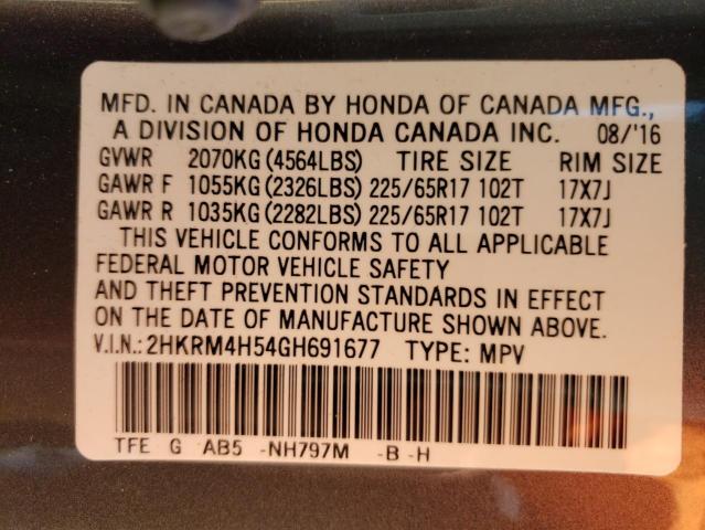 Photo 10 from auction – 2016 HONDA CR-V EX with VIN 2HKRM4H54GH691677