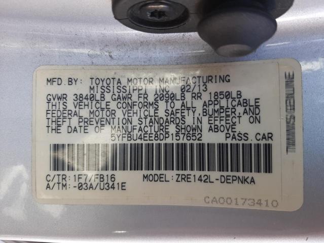 Photo 10 from auction – 2013 TOYOTA COROLLA BA with VIN 5YFBU4EE8DP157652