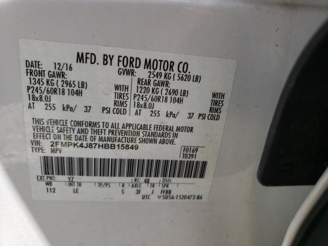 Photo 10 from auction – 2017 FORD EDGE SEL with VIN 2FMPK4J87HBB15849