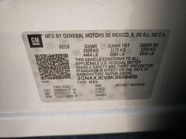 Photo 10 from auction – 2019 CHEVROLET EQUINOX LT with VIN 3GNAXJEV8KS608409