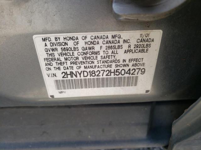 Photo 10 from auction – 2002 ACURA MDX with VIN 2HNYD18272H504279