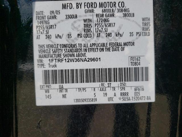 Photo 10 from auction – 2006 FORD F150 with VIN 1FTRF12W36NA29601