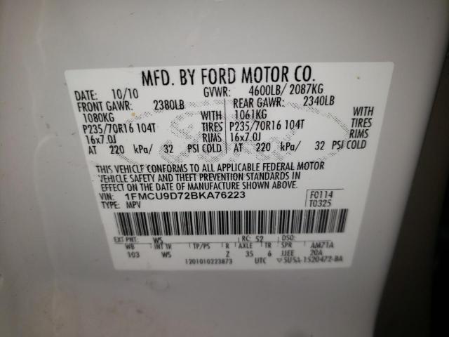 Photo 10 from auction – 2011 FORD ESCAPE XLT with VIN 1FMCU9D72BKA76223