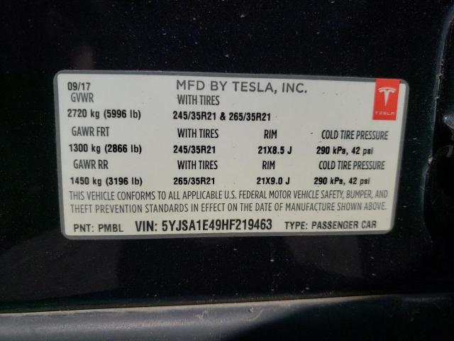 Photo 10 from auction – 2017 TESLA MODEL S with VIN 5YJSA1E49HF219463