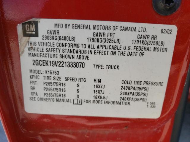 Photo 10 from auction – 2002 CHEVROLET silverado with VIN 2GCEK19V221333070