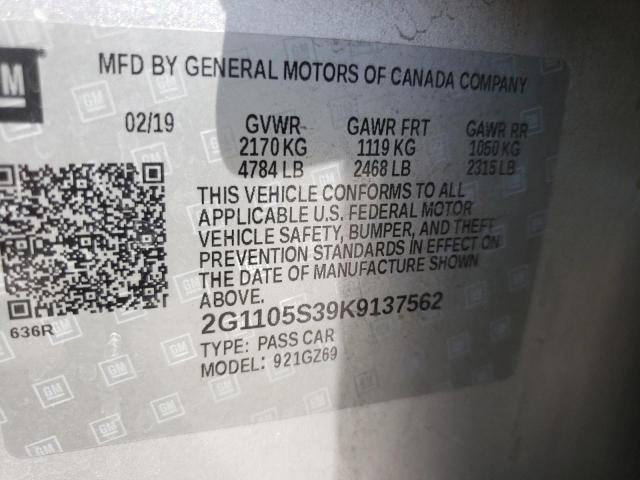 Photo 10 from auction – 2019 CHEVROLET IMPALA PRE with VIN 2G1105S39K9137562