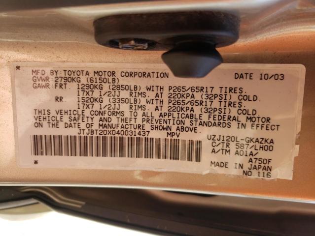 Photo 10 from auction – 2004 LEXUS GX 470 with VIN JTJBT20X040031437