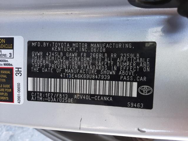 Photo 10 from auction – 2009 TOYOTA CAMRY BASE with VIN 4T1BE46K69U847939