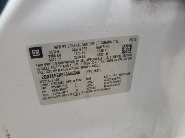 Photo 10 from auction – 2015 CHEVROLET EQUINOX LT with VIN 2GNFLFEK6F6435546