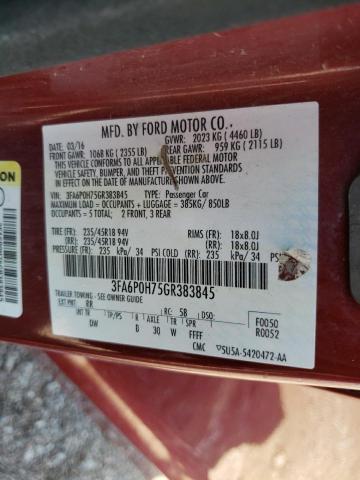 Photo 10 from auction – 2016 FORD FUSION SE with VIN 3FA6P0H75GR383845