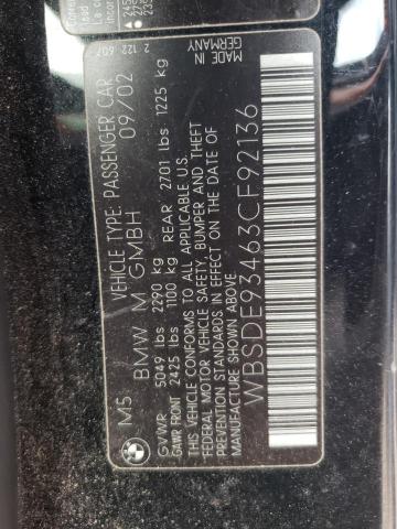 Photo 10 from auction – 2003 BMW M5 with VIN WBSDE93463CF92136
