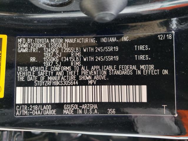 Photo 10 from auction – 2019 TOYOTA HIGHLANDER with VIN 5TDYZRFH8KS305644