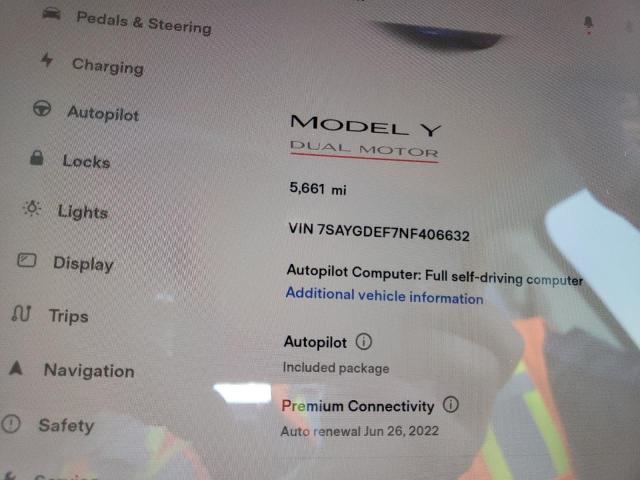 Photo 8 from auction – 2022 TESLA MODEL Y with VIN 7SAYGDEF7NF406632