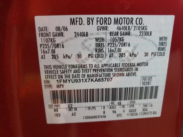 Photo 10 from auction – 2007 FORD ESCAPE XLT with VIN 1FMYU931X7KA65707